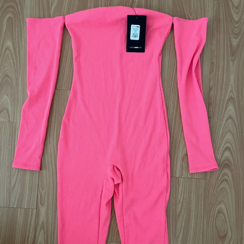 Hot pink ribbed jumpsuit
